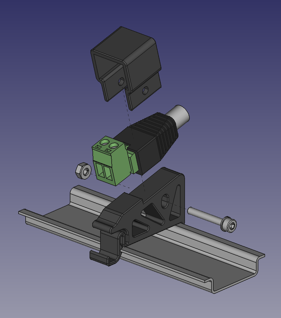 Στήριγμα ράγας DIN για προσαρμογέα Barrel Jack
