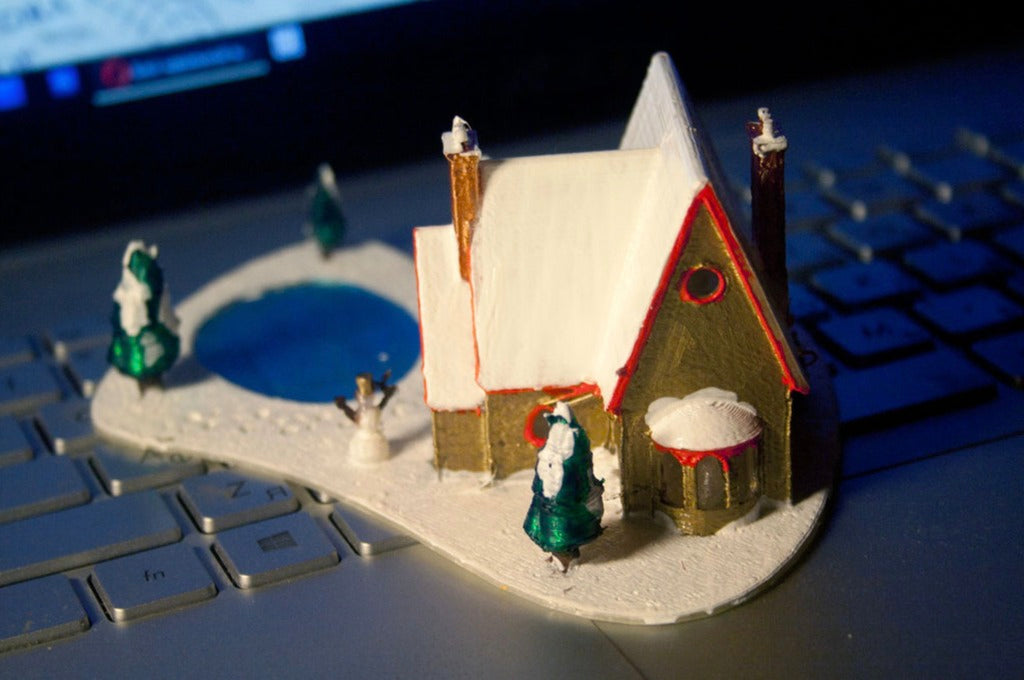 Τρισδιάστατο χριστουγεννιάτικο σπίτι με παγωμένη λίμνη
